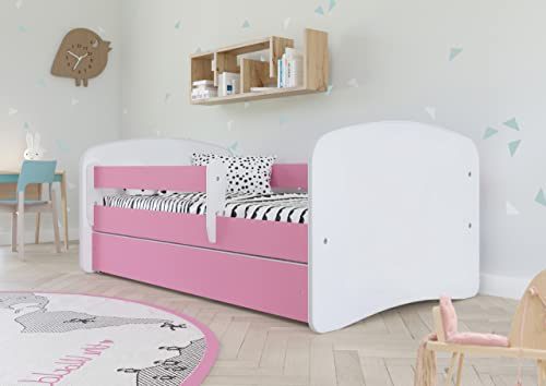 Bjird Kinderbett Jugendbett 70x140 80x160 80x180 Rosa mit Rausfallschutz Schublade und Lattenrost Kinderbetten für Mädchen - ohne Motiv 180 cm