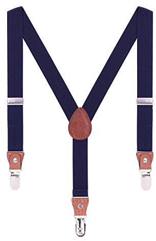 WANYING Kinder Kleinkind Jungen Mädchen Hosenträger für 3-8 Jahre alt Elastische Y Form 3 Clips Hosenträger - Einfarbig Navy Blau