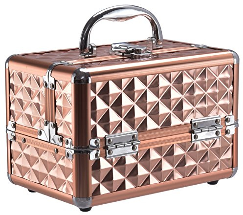 COSTWAY Beauty Case Schminkkoffer Kosmetikkoffer, Schmuckkoffer 23 x 15 x 18cm, Friseurkoffer mit Spiegel, Multikoffer Damen (Gold)