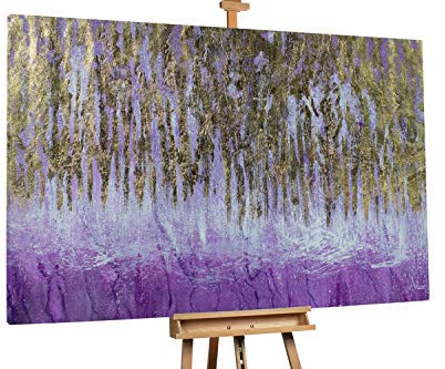 KunstLoft® XXL Gemälde 'Goldener Vorhang' 180x120cm | original handgemalte Bilder | Regen Abstrakt Lila/Gold | Leinwand-Bild Ölgemälde einteilig groß | Modernes Kunst Ölbild