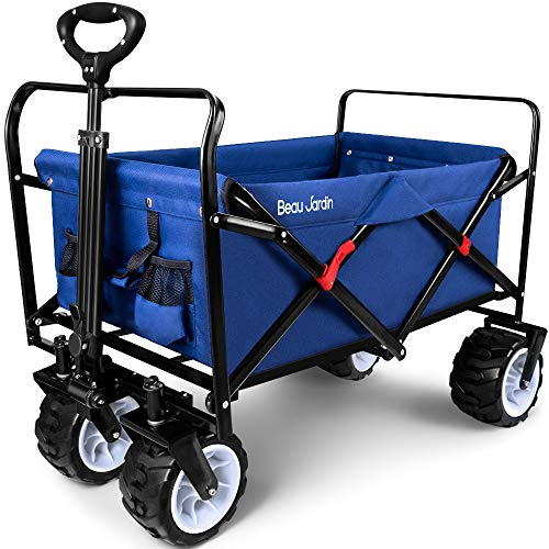 BEAU JARDIN Klappbarer Bollerwagen – 200L 230KG Tragfähigkeit, All-Terrain-Räder 16cm | Faltbarer Transportwagen für Strand, Camping & Garten | 600D Polyester, Stahlrahmen, Blau