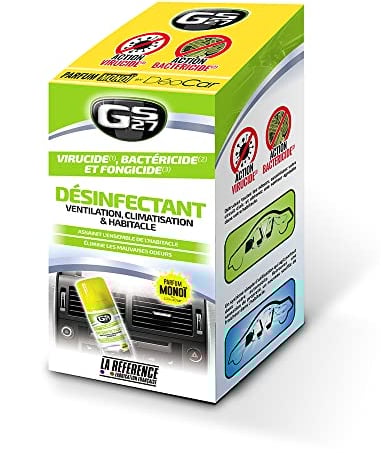 GS27 - Désinfectant Climatisation Voiture - Assainit la Ventilation et l'Habitacle - Parfum Monoï, Dark Sensation