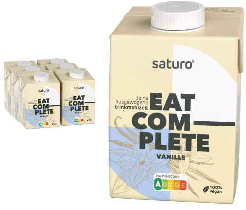 Saturo Substitut de Repas Complet, Vanille, Prêt à Consommer Riche en Protéines, Vitamines et Minéraux – Milk-Shake/Smoothie, 6 x 500ml