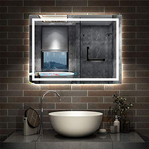 AICA sanitaire Miroir de Salle de Bain 90x60cm Anti-buée Miroir Mural avec éclairage LED modèle Carré