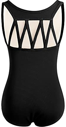 DANSHOW Mädchen-Gymnastikanzug mit M-Trägern, ärmellos, für Tanz, Ballett, Kinder, Sportbekleidung - Schwarz - 11-12 Jahre