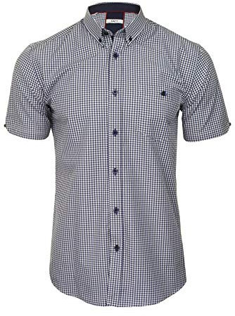 Xact Men's Gingham Check Shirt with Button-Down Collar - Short Sleeved (Navy/White) M
