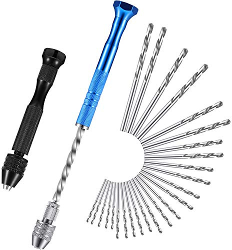 Mudder 27 Pieces Pin Vise Hand Drills Bits Set Semi-automatic Spiral Rotary Tool with 25 Pcs 0.5-3 mm Micro Twist Drill Bits for Resin Polymer Clay Craft DIY Jewelry Electronic Assembling
