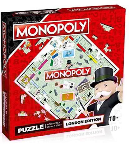 Winning Moves London Monopoly 1000 Piece Jigsaw Puzzle Game, Piece together the iconic Monopoly game board with memorable spaces including Mayfair, Old Kent Road and Fleet Street, for ages 10 plus