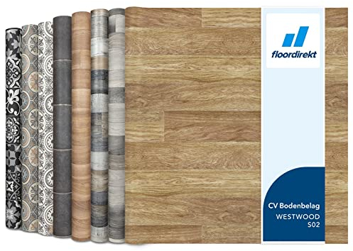 Floordirekt, Spark, Westwood S02 - Rivestimento per pavimenti in vinile, al metro su misura, per cucina e balcone, effetto legno, effetto piastrelle, robusto e facile da pulire, 100 x 500 cm