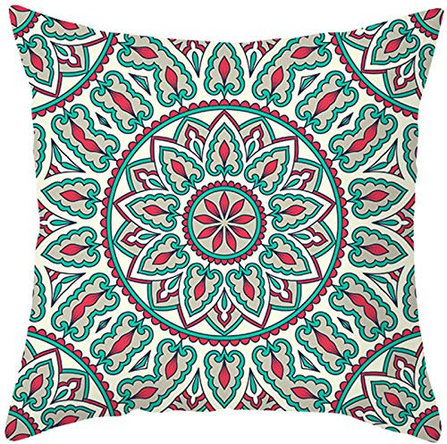 Banemi Ethno Kissenbezug 50X50cm, Mandala Muster Grün Rot Polyester für Home Outdoor