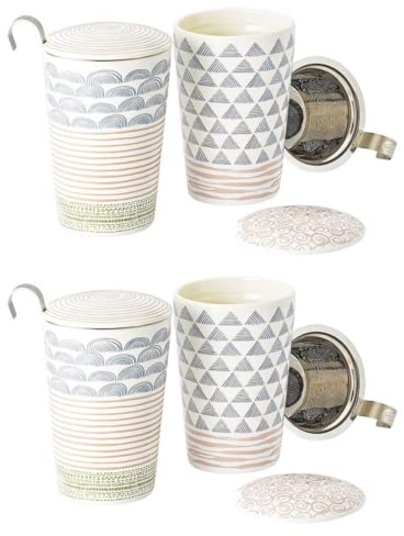 Teaeve 2 X NEU Kräuterteetasse Montana Porzellan, 3-teilig, 2-fach sortiert doppelwandig, 0,35 l = 4 Tassen