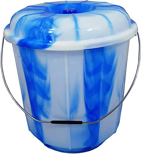 3L Litre Tie Dye Design Plastic Bucket Bin with Lid And Metal Handle Multipurpose Storage Container (Blue)
