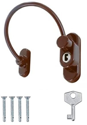 TERF® Heavy Duty Brown Cable Locking Window Restrictor Child Proof Window Security Restriction Key Lock with 1 Key and Fixing Screws For Wood Aluminium UPVC Vinyl Frames - Pack of 1