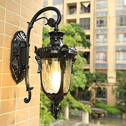 Mengjay Außenwandleuchte Antik Wandlampe, Außen-Wandleuchte IP54 Wasserdichte Vintage Außenlampe für Balkon Treppen Terrasse Garten Wasserdicht, E27-Fassung, Max. 60W, Schwar