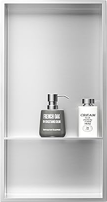 Bernkot Nicchia da parete in acciaio inox 304 spazzolato, 60 x 30 cm, doppio scaffale, doccia a scomparsa di nicchia per la conservazione del bagno, nessuna piastrella necessaria, nicchia tramite