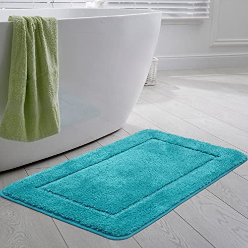 SOANNY Badematte 60x90 cm, rutschfest & Waschbar, Weicher Mikrofaser Badezimmerteppich, Saugfähig & Schnelltrocknend, Türkis