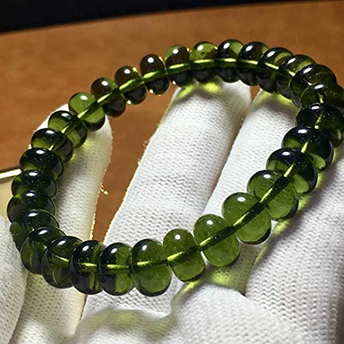 Moldavit grünes Gras Kristall Roundelle Moldawit Armband 6/8 / 10mm Perlen Natur for Frauen .SBOTTON-8571 (Metal Color : 8-9mm)