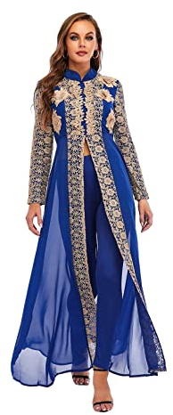 Abaya Dubai Muslimische Sets Kleid Kaftan Türkische islamische Kleidung Abayas afrikanische Kleider für Frauen Robe Ensemble Musulmane Blau L