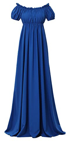 COSDREAMER Regency Abiti da Donna con Maniche a Sbuffo increspate Abito da Abito in Vita Impero, Blu, XL