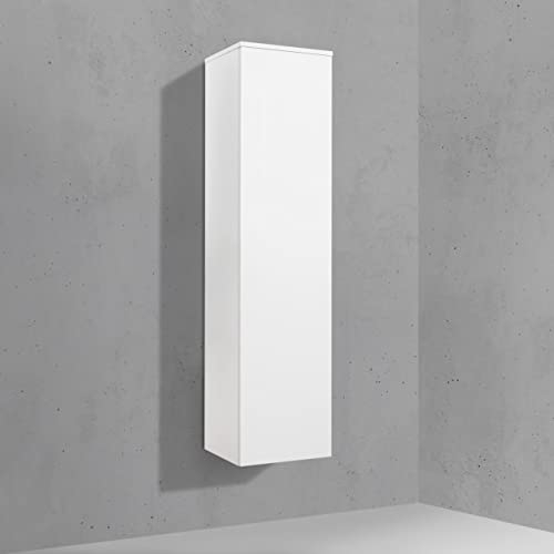 Intarbad ~ Hochschrank Seitenschrank Grifflos Bad, H/B/T 141,6/35/32,5cm, weiß Hochglanz vormontiert Grau Matt Lack (Anti-Finger-Print) IB1534