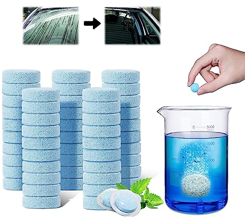 Miioto Windschutzscheiben Reiniger Tabs, Glasreiniger Brausetabletten für Auto, Scheibenreiniger Auto, Waschwasserkonzentrat Wird zum Reinigen und Entfetten von Autoscheiben Verwendet-50 Stück