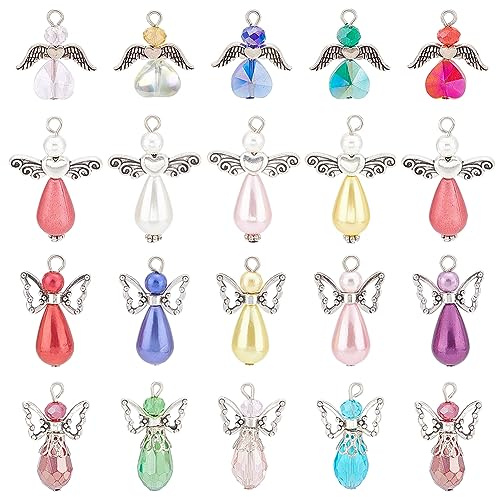 SUNNYCLUE 1 Box 60 Stück Engel Charms Große Engel Perlen Schutzengel Flügel Perlen Herz Facettierte Glasperlen Liebesperlen Feen Charms Für Die Schmuckherstellung Charm Party Geschenk Weihnachten Ohrr