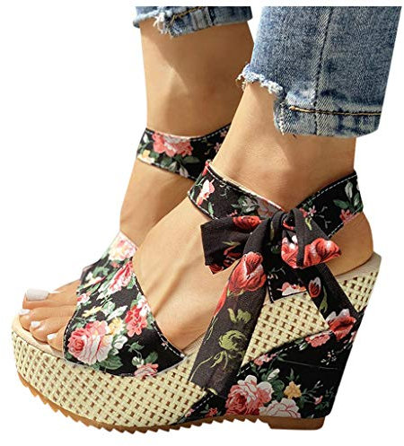 Kobilee Sandali Donna Eleganti Plateau Estive Lacci Espadrillas Casual Aperta Sandali con Zeppa Alta con Tacco Scarpe 2023 Comodi Sandalo Platform