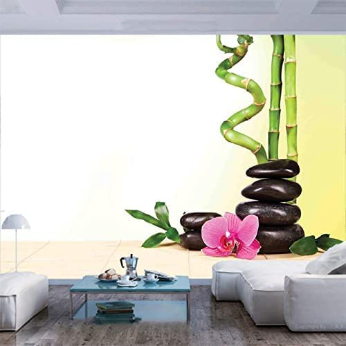 Papier Peint Photo Mural Poster Art Sticker Décoration Murale 3D Orchidée Rock Zen - Tableaux Muraux Autocollants Pour Salon Chambre Bureau Couloir Salle À Manger Ch 250 (largeur) x 175 (hauteur) cm