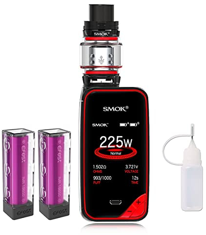 Elektronische Zigarette,Smok 225W X priv Kit mit Farbenfroh Screen, 8ml Verdampfer TFV12 Prinz Tank und wiederaufladbaren 2*Batterien, kein Nikotin, keine Flüssigkeit (Schwarz Rot002)