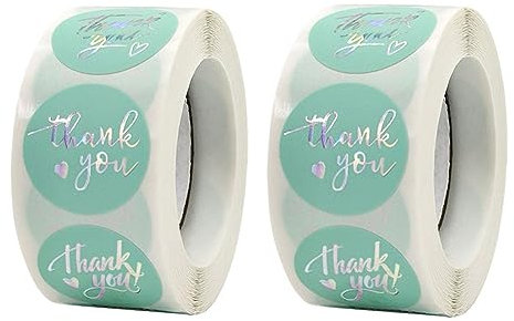 FSSTUD 1000 Pcs Thank You Stickers Round Business Labels Colorful Bakery Packaging Stickers Gift Box Sealing Stickers Boutique Envelope Stickers Green and Silver