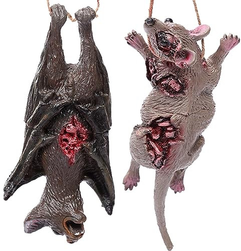 Muzrunq Rat réaliste et Chauves-Souris effrayantes décorations d'halloween Jouet de Rat suscite Une Halloween Halloween Halloween Horror Fake Rat Prank Prop