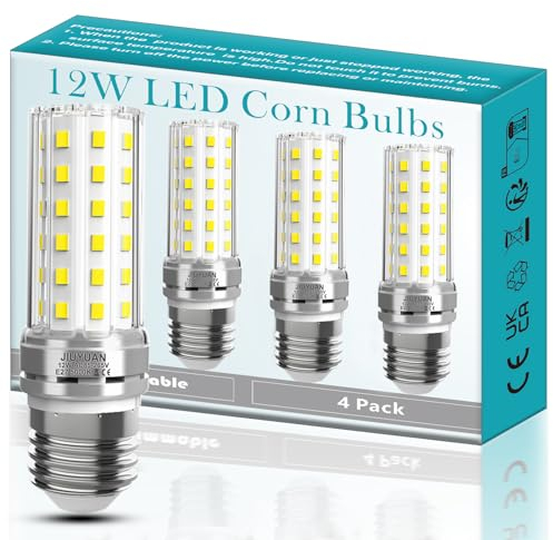 JIUYUAN E27 LED Lampe 12W, entspricht zu 100W Halogen, 5000K Tageslichtweiß, 1450LM E27 LED Mais Glühbirne, nicht dimmbar, 4er Set