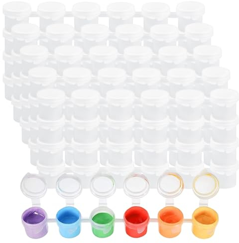 Pinsheng 20 Stücke Leere Farbbecher mit Deckel, 120 Dosen 5ml Mini Farbtopf Leere Farbtöpfe Streifen Kunststoff Leere Farbstreifen Farbtopf Pod Streifen Durchsichtige für Schulen, Sommercamps