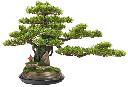 Bonsai-Baum, künstliche 28-Zoll-Simulationspflanzen im chinesischen Stil, Willkommenskiefer, Mikrolandschaft, Grünpflanze, Zimmer-Bonsai im Topf, Heimbüro, Wohnzimmer, Hotel, Veranda, Dekoration