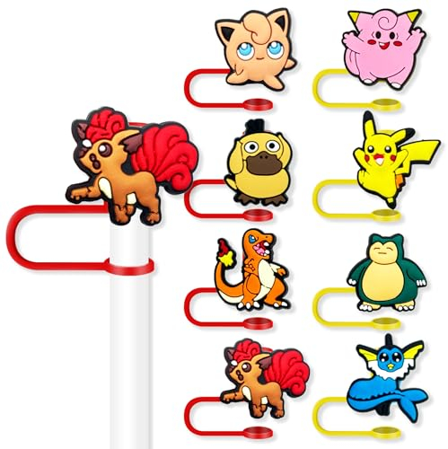8Pcs Anime Straw Covers Cap for Tumblers Stanley Cup, 10mm Cartoon Straw Topper, Silicone Straw Tip Covers for Drinking Straws