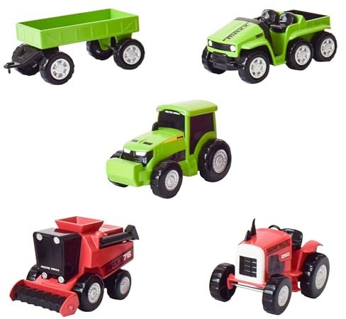 Maxx Action Farm Construction 5pk Toy Truck Set, Includes Wagon, 6x6, Modern Tractor, Combine and Vintage Tractor Vehicles with Moving Parts, Cake Toppers, Ages 3+ - Sunny Days Entertainment