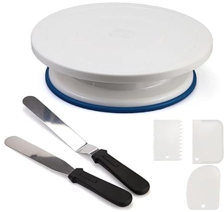 YUNXIASW 6 Pcs Cake Stand Set, Rotating Cake Turntable, 11 Inch, White, Modern, Solid, BPA Free PP Plastic & Stainless Steel, Perfect for Home Use, Birthday, Housewarming, Friendship Day