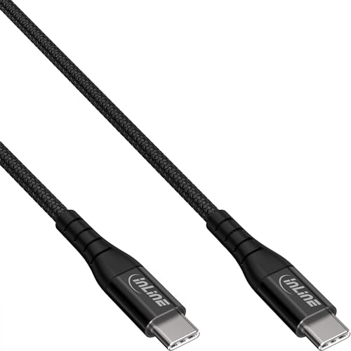 InLine USB-C Kabel, 100W, Schnellladekabel, USB 2.0, USB-C Stecker/Stecker, Nylon-Gewebemantel, Strom- und Datenübertragung, für iPhone 15, Samsung, MacBook, Tablets und mehr, schwarz, 2m, 35852