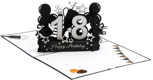 PATIKIL Geburtstagskarte zum 18. Geburtstag Pop-Out Grußkarten Happy Birthday 3D Grußkarte und Umschlag für Frauen Mütter Männer Freundin Geschenk-Karte, Schwarzes Silber