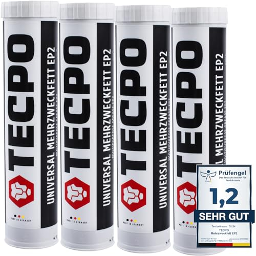 4x TECPO Universal Mehrzweckfett 400g– Kartusche Schmierfett, Lithiumfett, Universalfett, KFZ-Schmierung, wasserbeständig