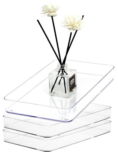 Youngever 3 Pack Plastic Bathroom Trays, Bathroom Counter Trays, Sturdy Vanity Organizer Plates