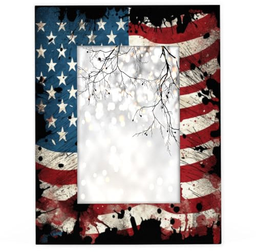 Bilderrahmen mit amerikanischer Flagge, 28 x 35 cm, 4. Juli USA, Flas, Holz, mit Passepartout oder 28,9 x 35,6 cm, ohne Passepartout für Wandmontage oder Tischdekoration, Galeriedekoration