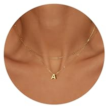 GIFT4U Buchstaben Kette Gold Damen,14K Gold Vergoldet Geschichtete Halskette Damen Initialen Kette A Namenskette Kette mit Anhänger für Frauen Teenager Mädchen
