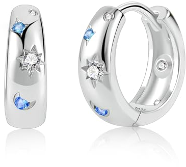 Silber 925 Ohrringe Creolen Kleine, Damen Sterling Silber 925 Creolen Klobig Farbiger Zirkon Ohrringe Glitze Silber 925 Creolen Kleine Knorpel Huggie Kreolen Creolen Dick Leicht Breit Ohrringe Chunky