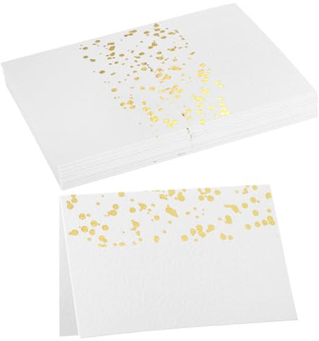 QUARKZMAN 20 Stück Platzkarten, Linienrahmen bedruckbare Namenskarten für Tischdekoration bei Hochzeiten,Veranstaltungen mit reservierten Sitzplätzen, weißes Blatt mit goldenen Blättern