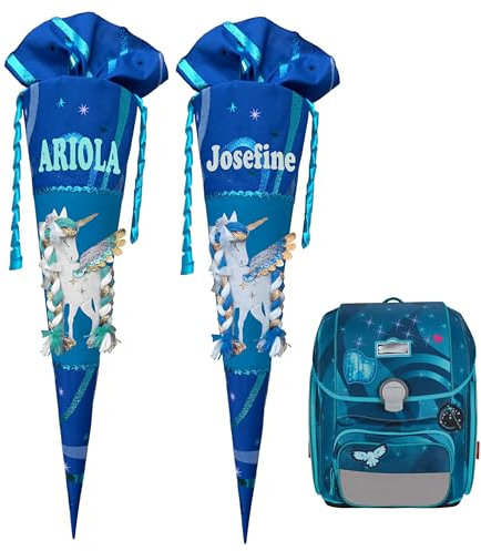 Schultüte Einhorn, passend zum Scout Heaven, für Mädchen, Wunschname, benutzerdefinierte, genähte Zuckertüte