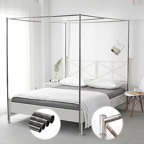 Himmelbettnetz, Edelstahlrahmen/Pfosten, voll/Queen-Size-einziehbare Stangen, Bettrahmen in voller Größe, Metall-Himmelbettrahmen mit Himmelbett, King-Size-Bett, 25 mm Metall-T-Stück, XXL