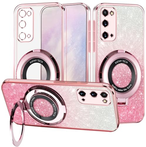 Yarxiawin Kompatibel für Samsung Galaxy S20 5G Hülle Silikon Transparent Glitzer Magnetisch Aesthetic, Kompatibel mit Magsafe Handyhülle Samsung S20 mit Ständer Schutzhülle Dünn Cover (Rose)