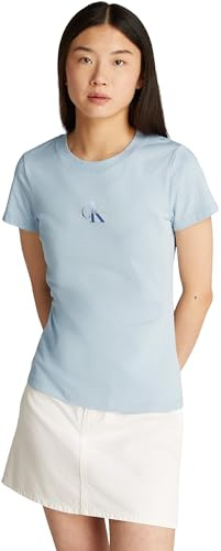 Calvin Klein Damen T-Shirt Kurzarm Gradient Monologo Tee Slim Fit, Blau (Niagara Mist), L