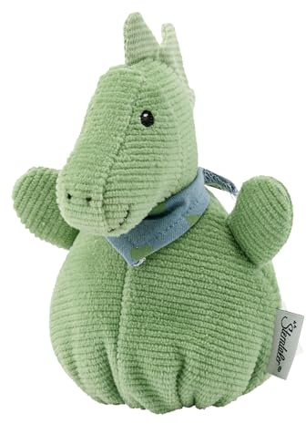 Sterntaler Knuddelsäckchen Dino Rexi - Dino Kuscheltier für Baby und Kinder aus weichem Feincord - Spielzeug mit Rassel und Knisterpapier zum Entdecken, Kuscheln & Spielen, steingrün